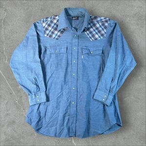 Vintage Levi’s Shirt Mens XL Blue Chambray Pearl Snap 70s‎ Western Button Down